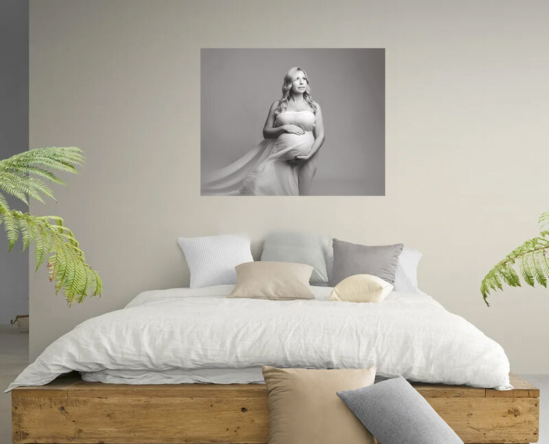 Pittsburgh Photographer at MH photography studio creates wall art in grey from a maternity session