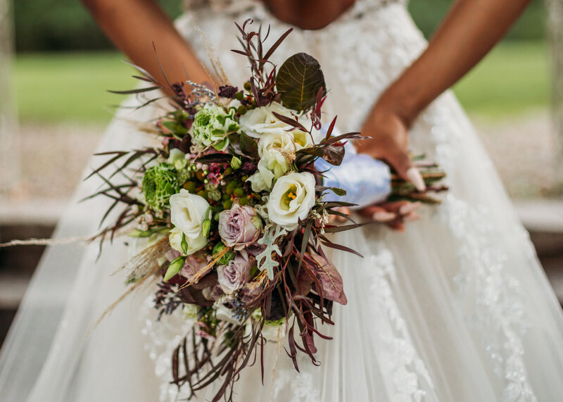 Close up wedding photography shot of bridal bouquet