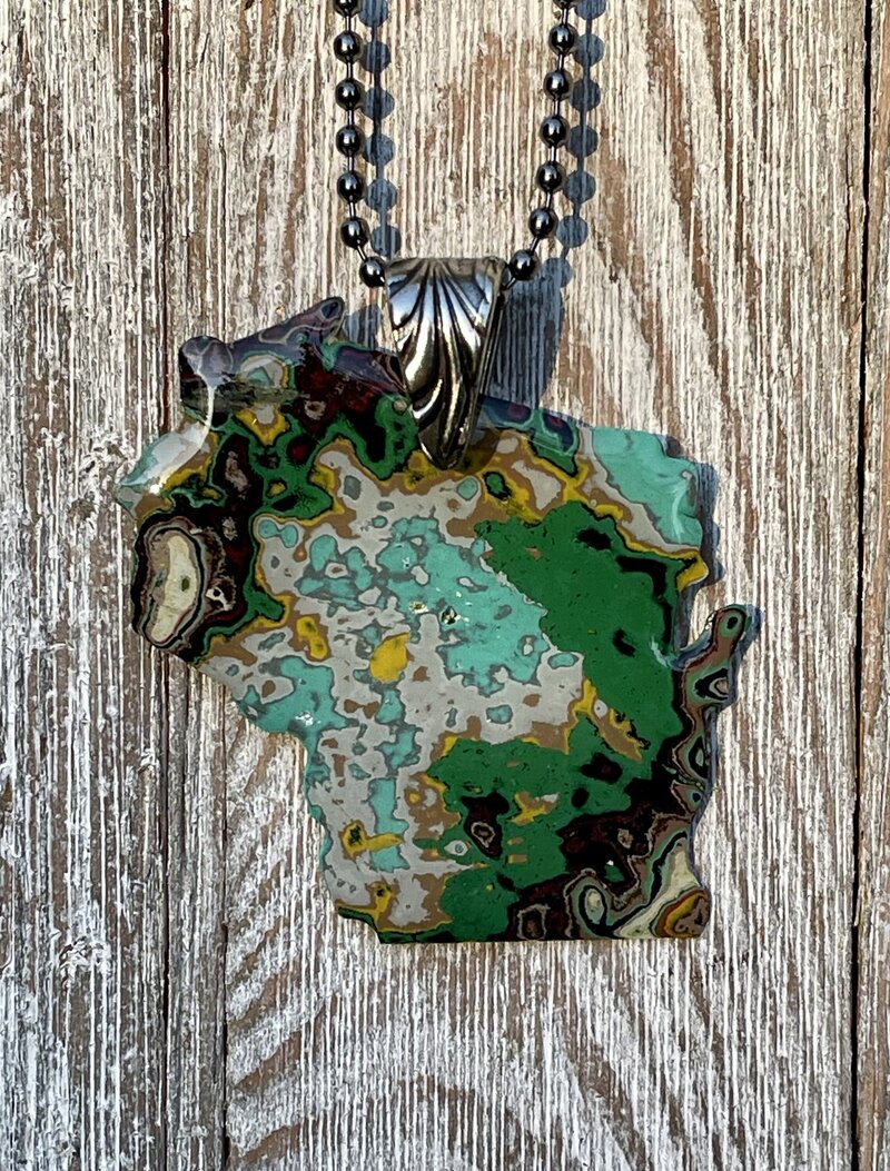 Carved Graffiti Wisconsin Necklace