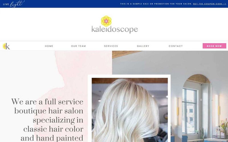 Experience the essence of Katie's salon owner website homepage on a laptop screen. Meticulously designed by a Showit Web Design professional, this layout ensures a seamless browsing experience for visitors seeking style and sophistication.