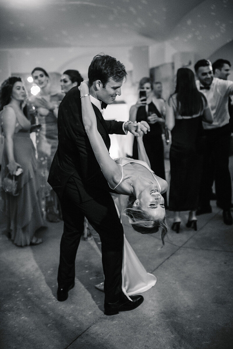 editorial black and white wedding reception at cap rocat mallorca by photographer maria hibbs