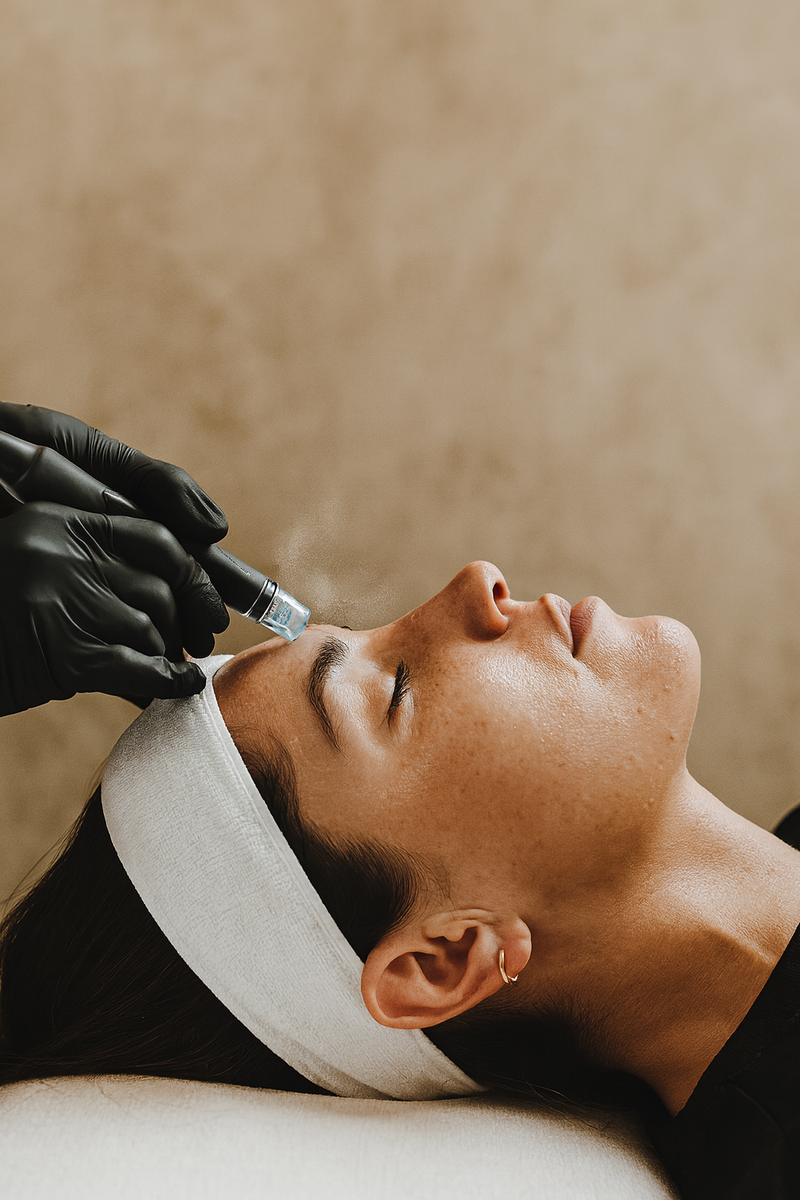 Close-up of Hydrafacial wand gently cleansing skin at Fresh Skin Babes Jenkintown PA.