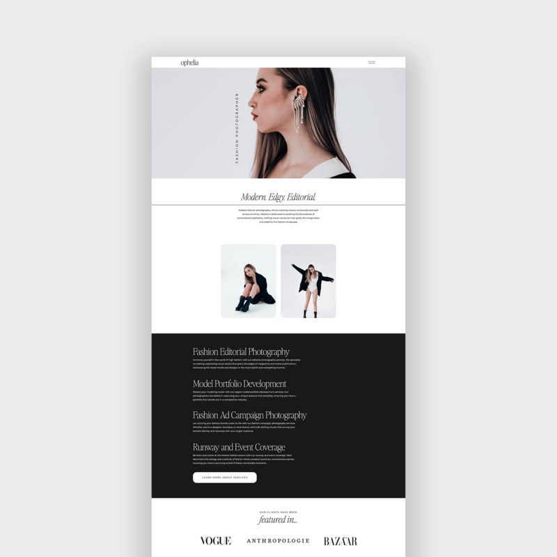 Showit website template designed for photographers