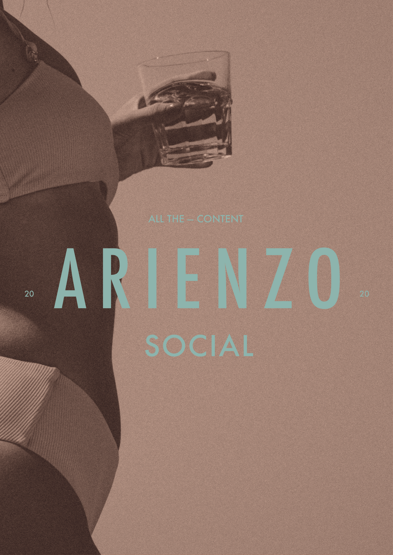 Arienzo semi custom brand edition editorial style logo design in  old black on dusty pink background.
