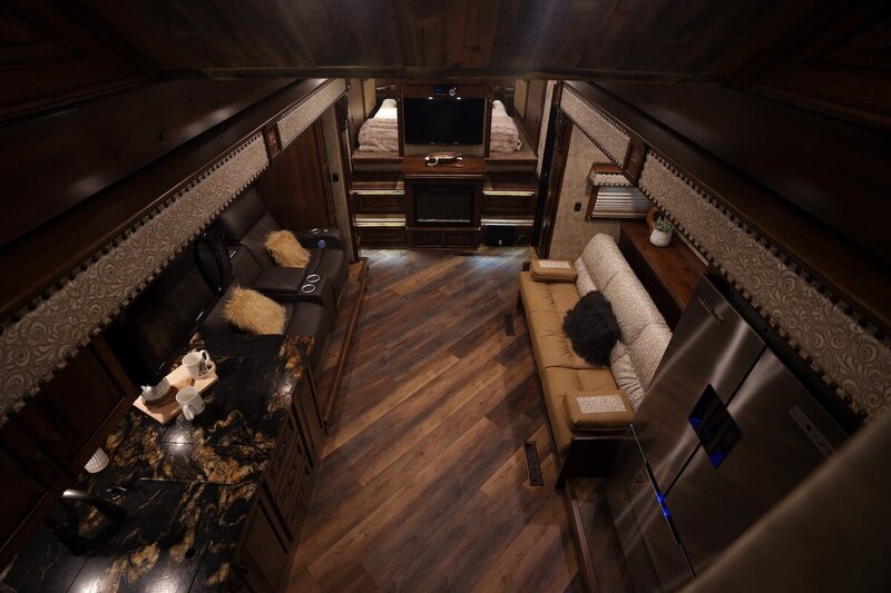 View from the loft of a luxury living quarter horse trailer