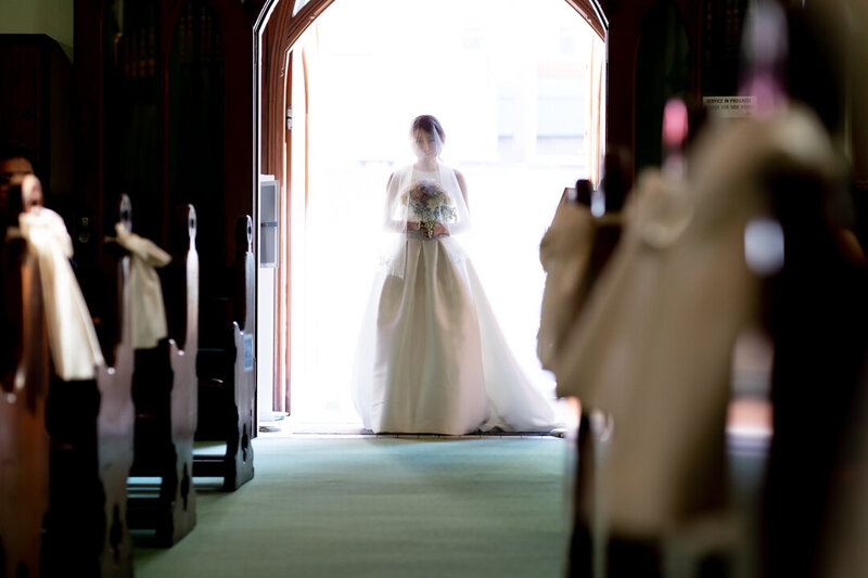 Bride walking towards the altar