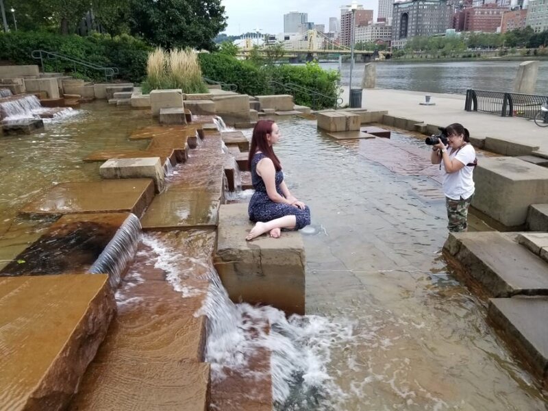 Photo shoot of senior girl at Pittsburgh Water Steps