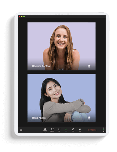 Mockup of an iPad showing  headshots of two female Facebook Ads Specialists