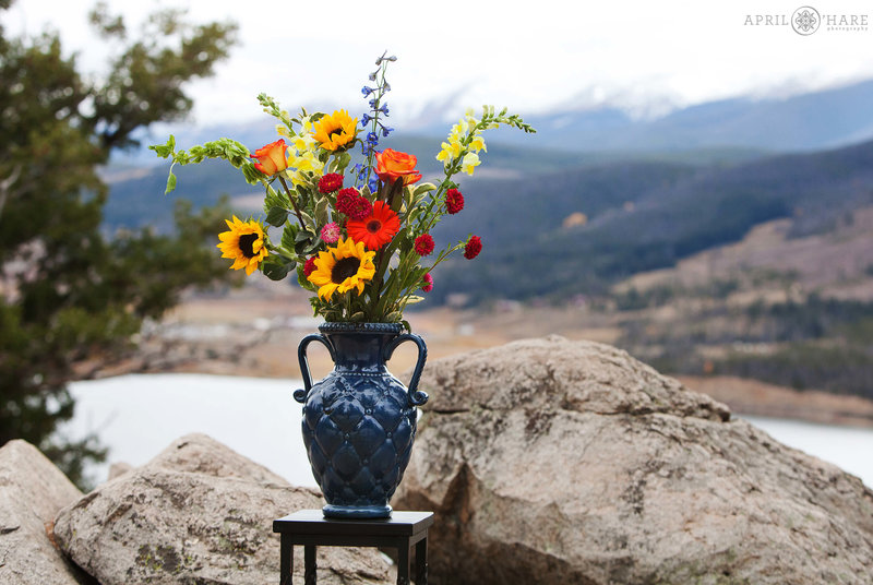 Floral decor at Sapphire Point Wedding in Colorado