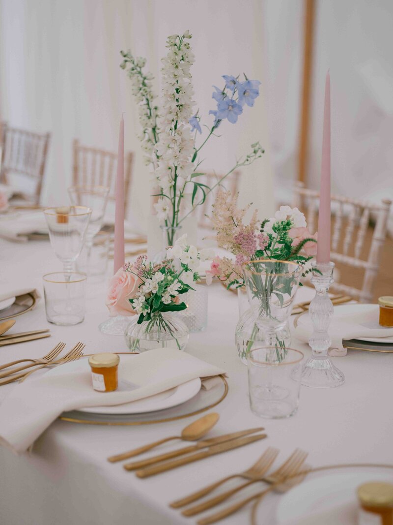 Wedding Table Setting with gold cutlery