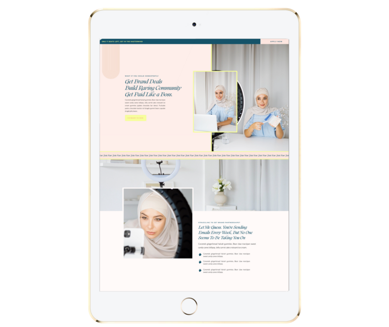 white and blue showit website template being displayed on a white ipad
