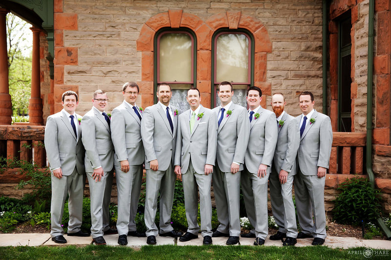 Groom with Groomsmen portraits at the Avery House in Fort Collins