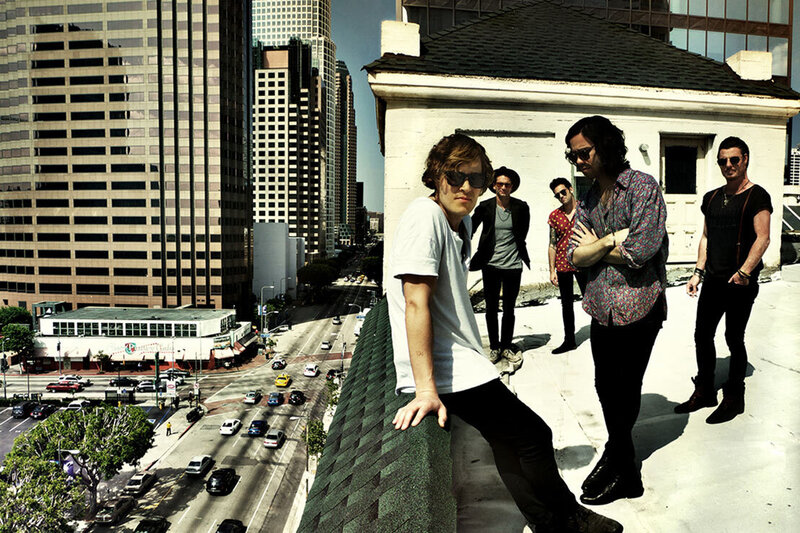 Band photo Terraplane Sun Los Angeles members on roof top looking over street