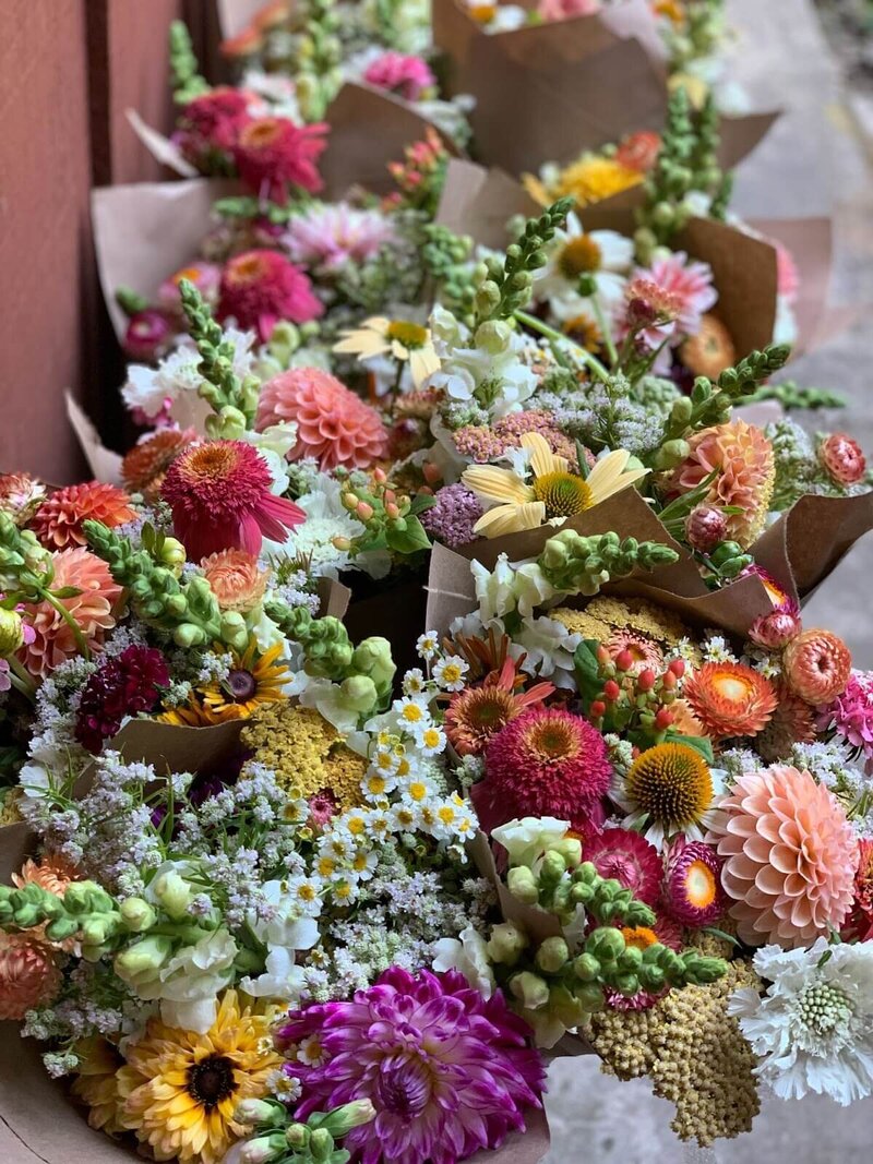 Group of flower CSA bouquets