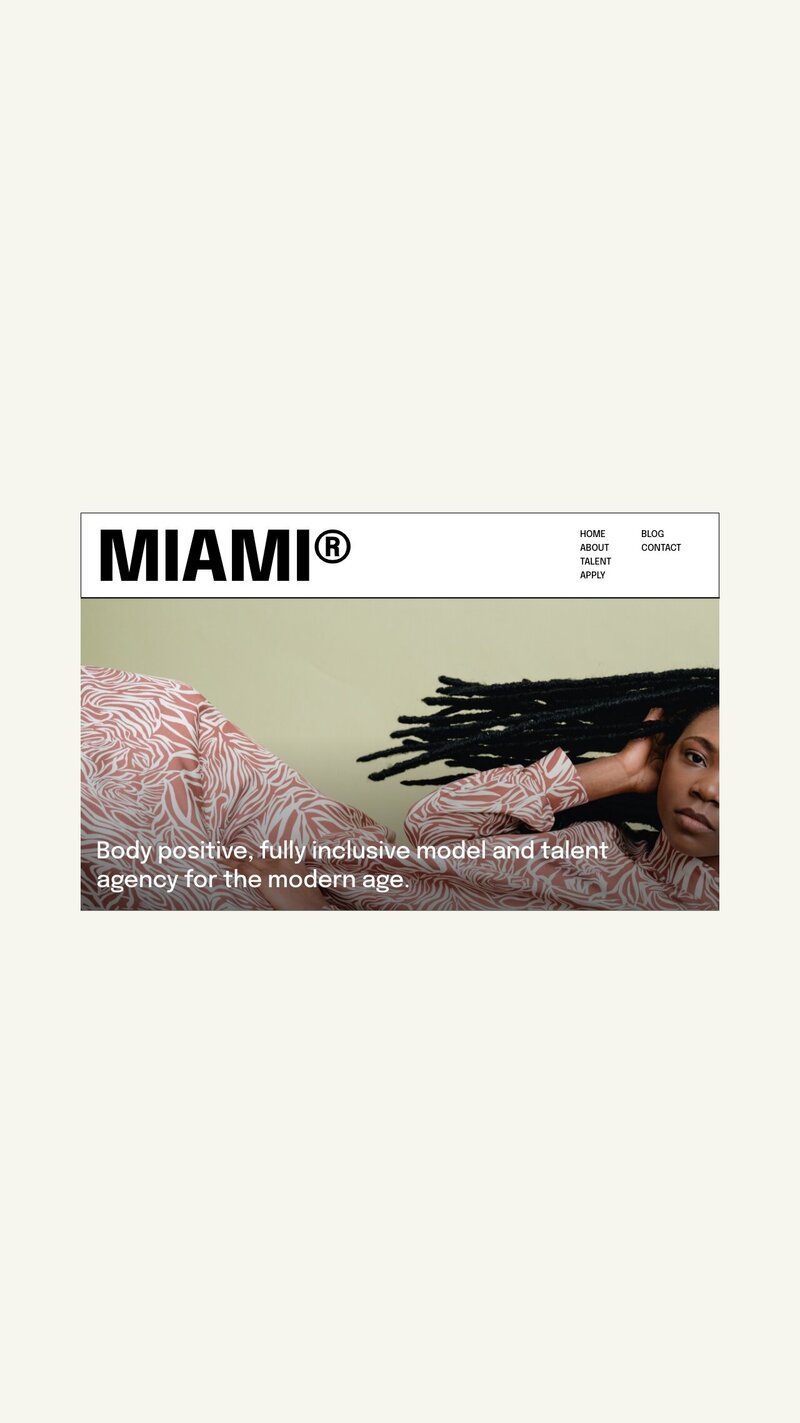 Homepage design for Miami, model and talent agency