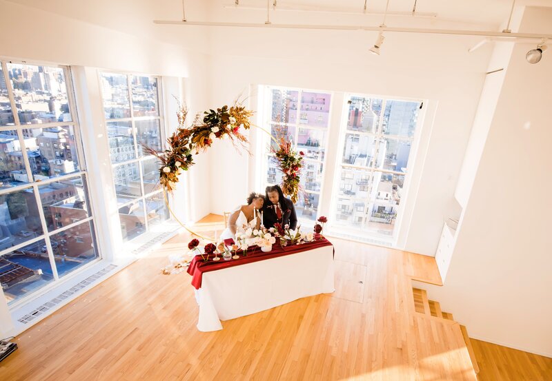 Adorably happy and inlove bride and groom on gorgeous NYC rooftop venue