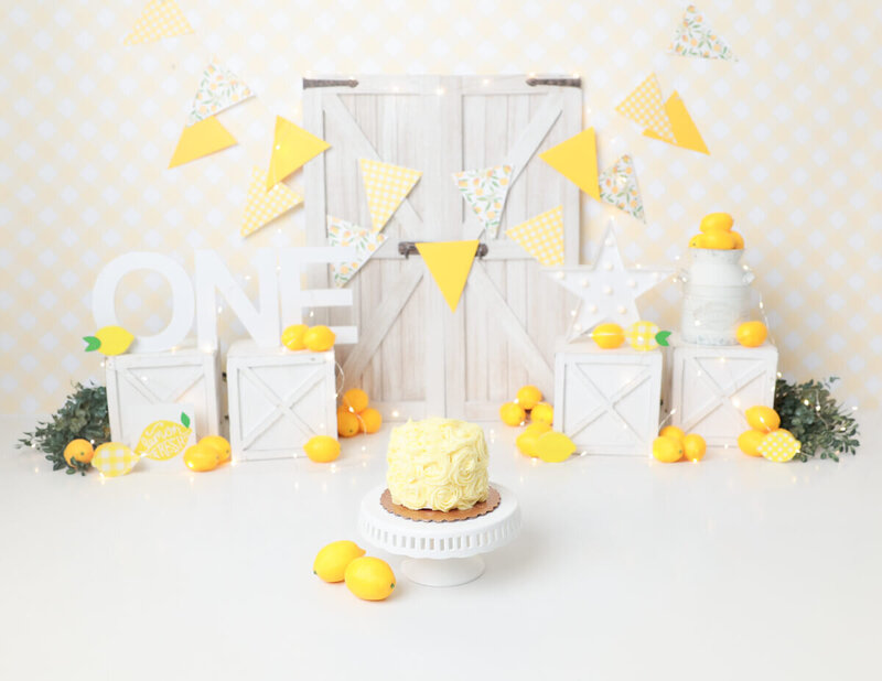 Lemon cake smash setup in Rochester, NY.