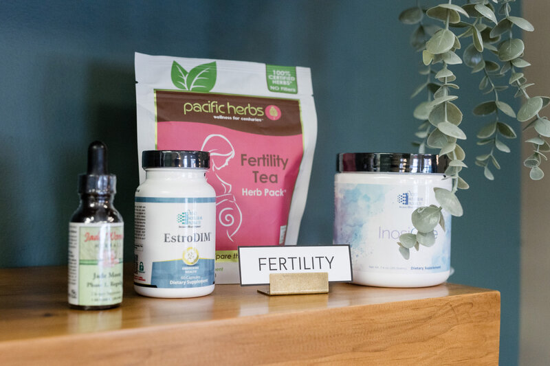 Fertility supplements on a shelf 