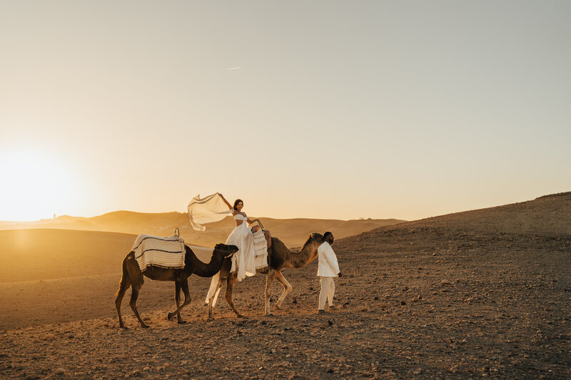 bride and groom on camels
