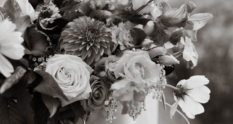Black and white photo of florals
