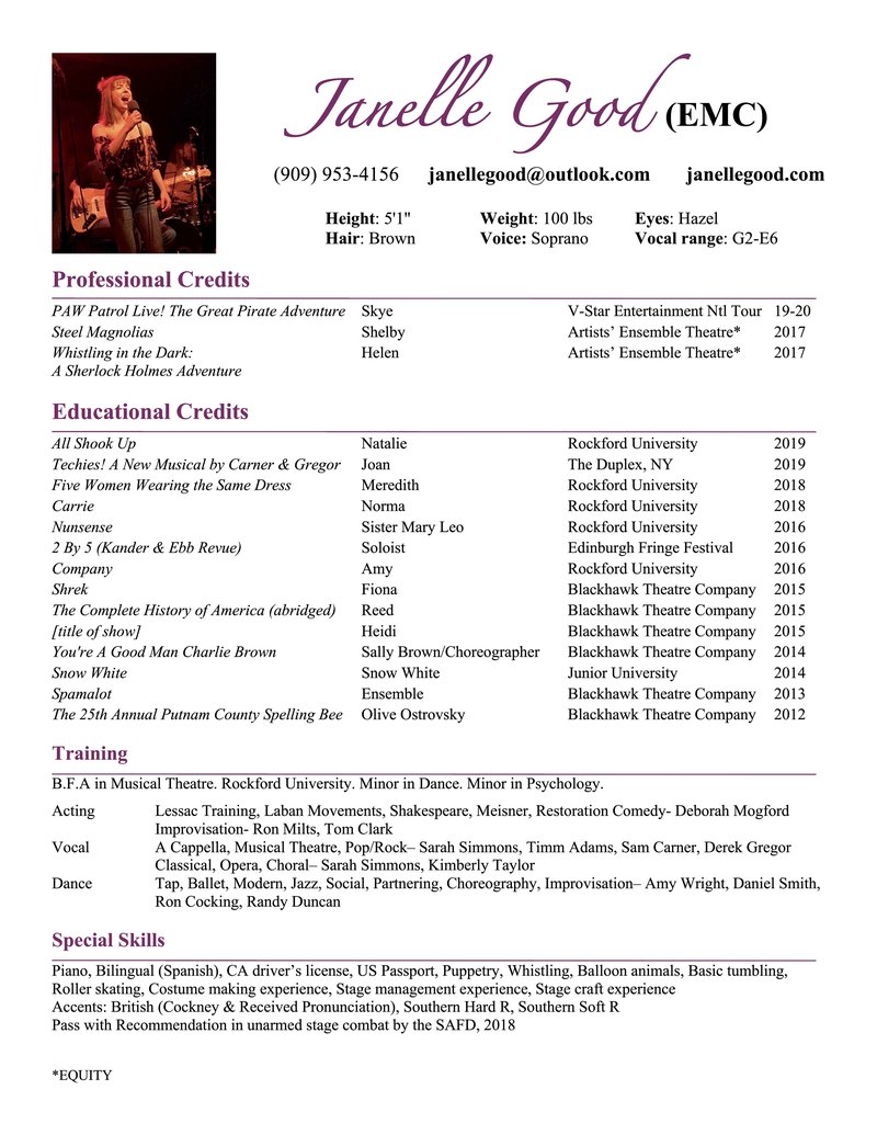 Janelle Good Acting Resume PDF