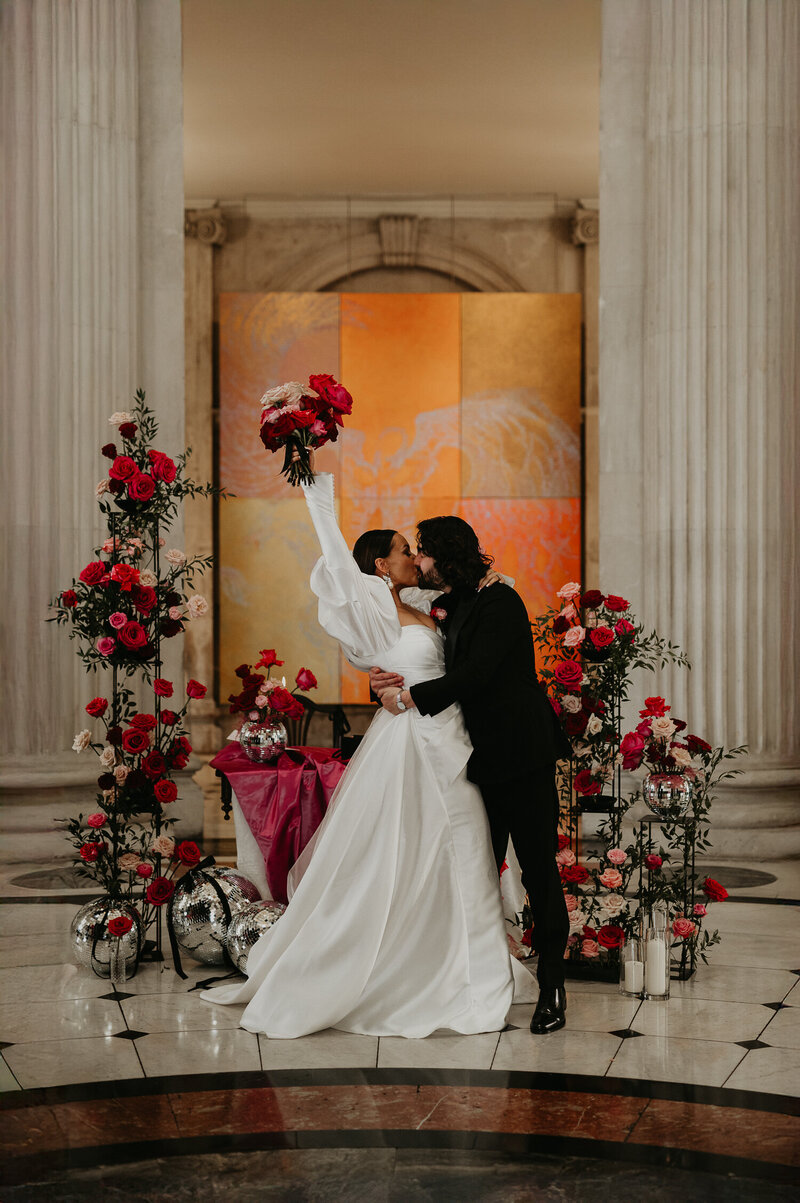 First kiss at a Dublin wedding at City Hall.