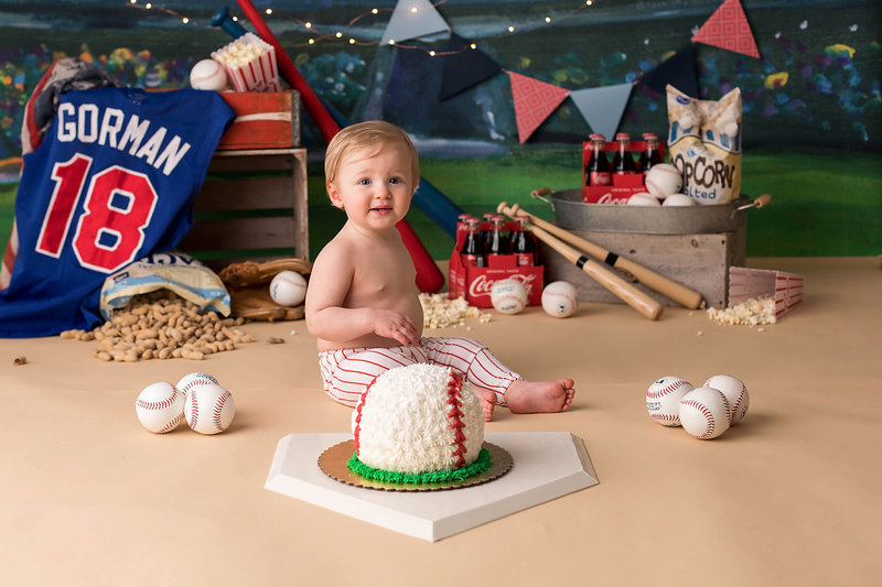 Boy with baseball cake