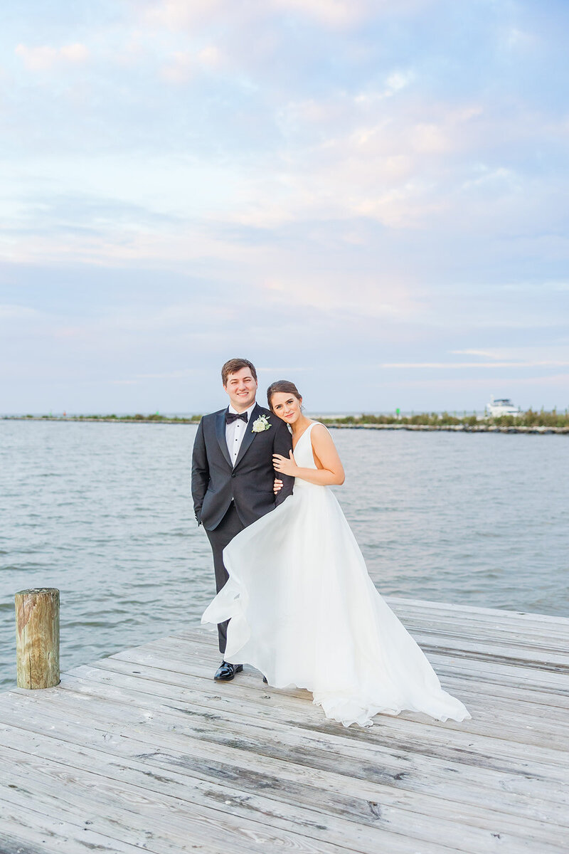 bride groom sunset waterfront wedding herrington on the bay maryland