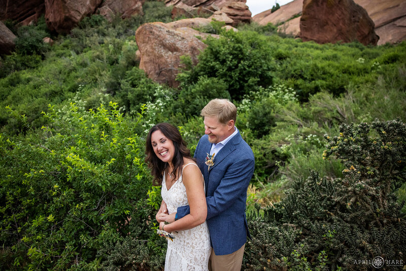 Sweet Moment on a Red Rocks Wedding day on the Trading Post Trail