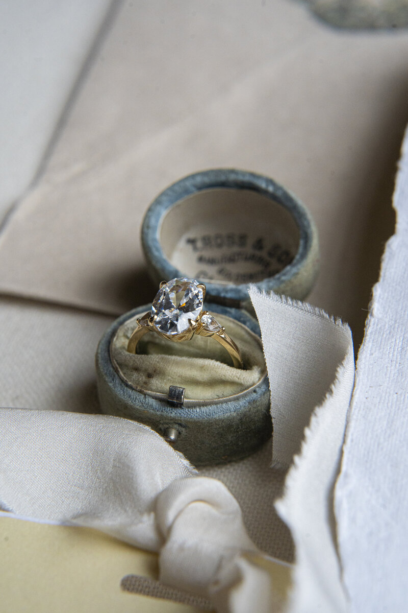 diamond ring in vintage blue ring box