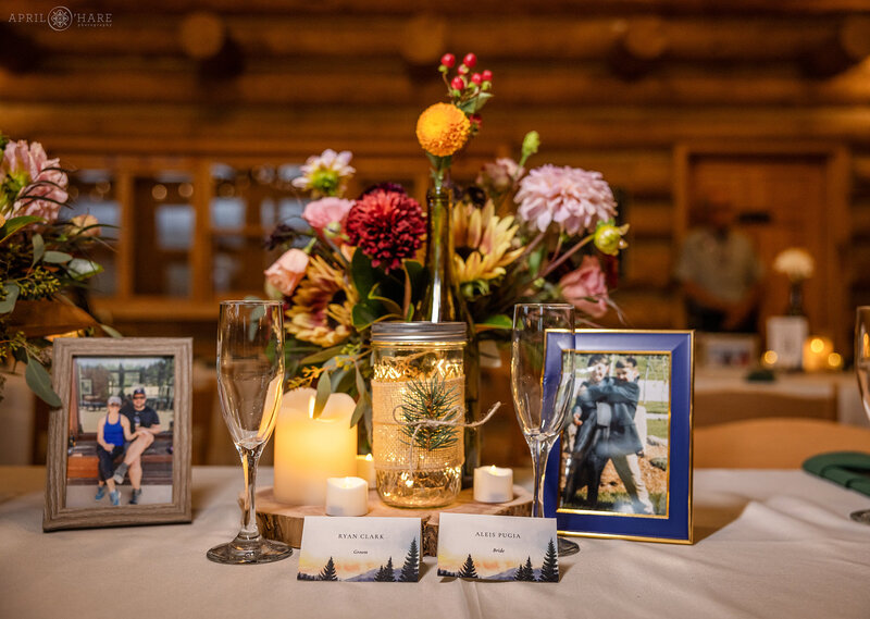 Table Decor for a Wedding at Evergreen lake house in Colorado