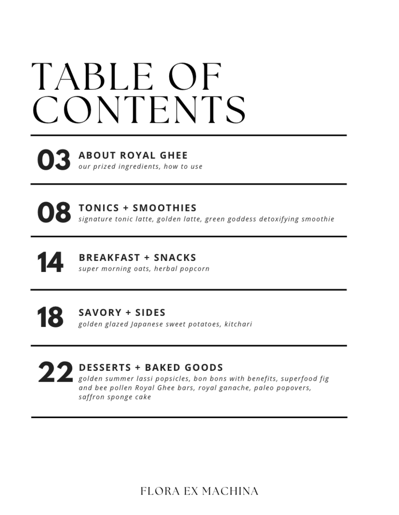 Royal Ghee Cookbook Table of Contents