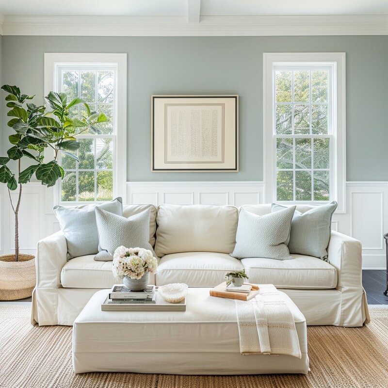 Sage Green and Blue Living Room