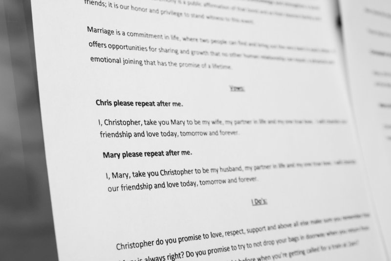 Close up of written wedding vows