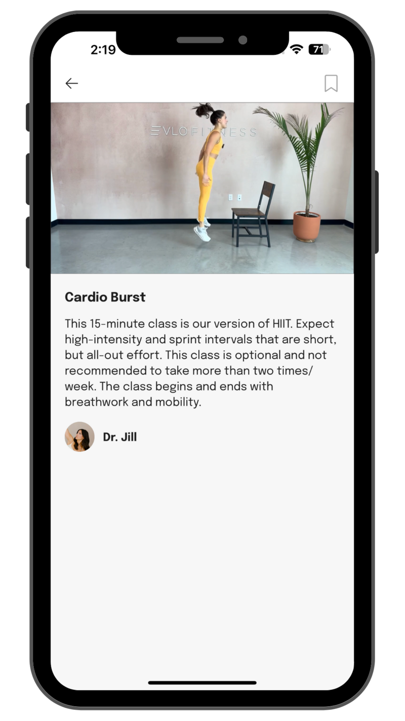 Cardio Burst screenshot from the Evlo App