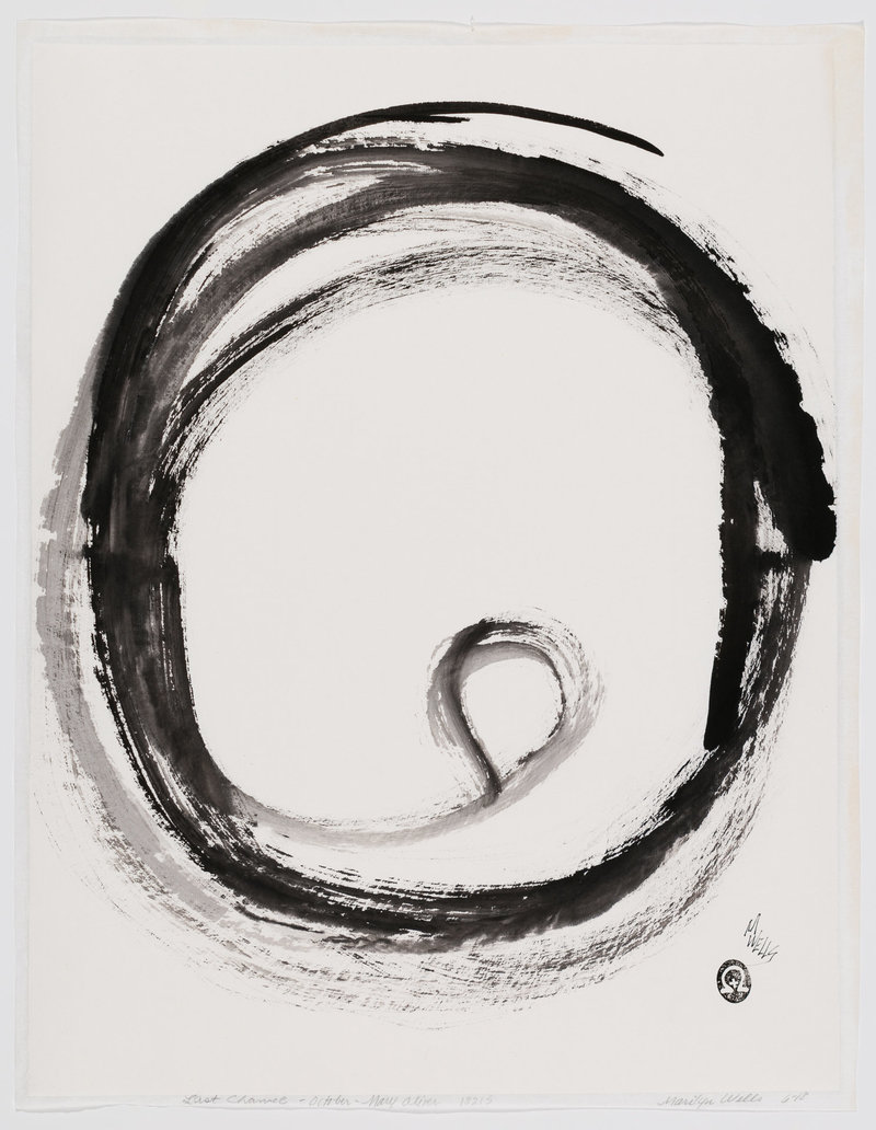 Abstract sumi e painting by Marilyn Wells based on a M Oliver poem, ”Look, I want to love this world as though it’s the last chance I’m ever going to get to be alive and know it.” ‘ Ink on Paper