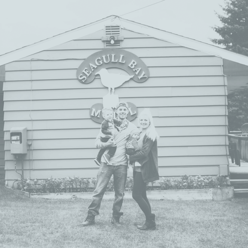 black and white of the Carriers, the owners of Seagull Bay Motel in Bayfield, WI