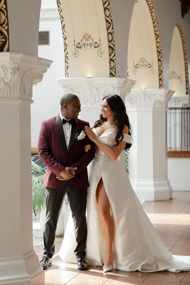 bride and groom at ebell of long beach