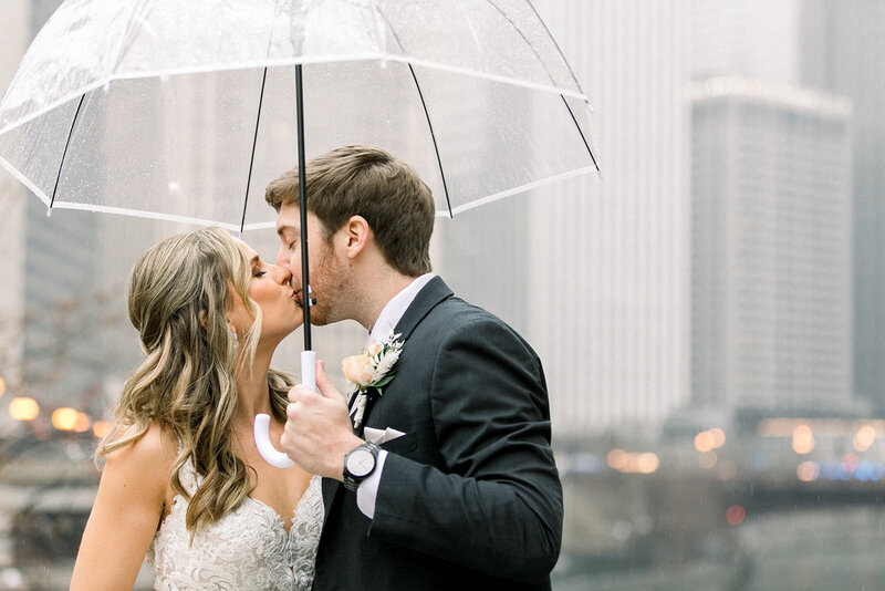 rainy chicago wedding portrait