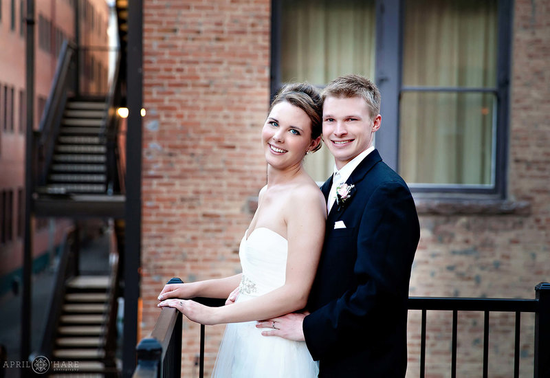 Outdoor Courtyard Wedding Portrait at The Mining Exchange Hotel Colorado Springs