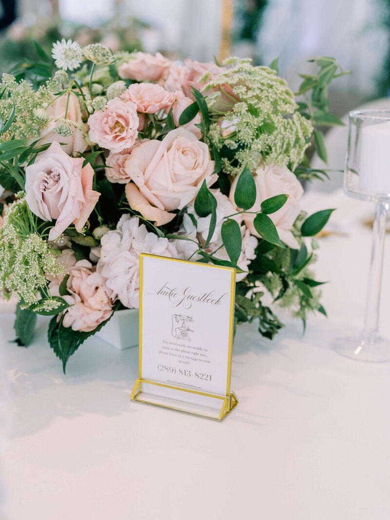 Table Numbers and Pink Floral Centerpiece