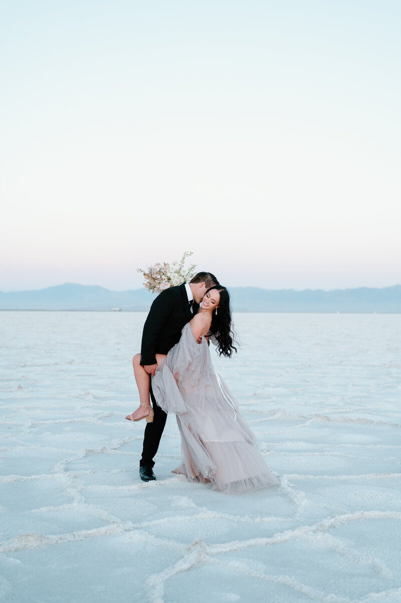 Bride and groom photos at the Bonneville Salt Flats in Utah