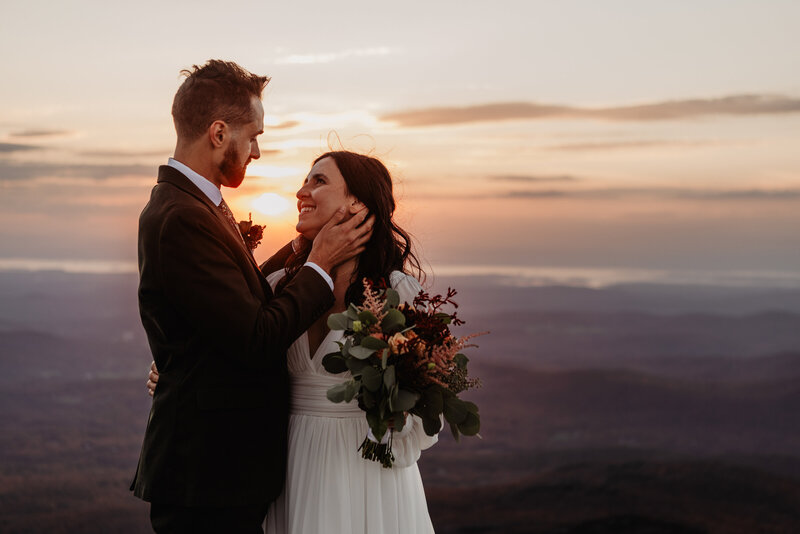 Couple hikes to mountain top of highest point in Vermont for Mount Mansfield elopement