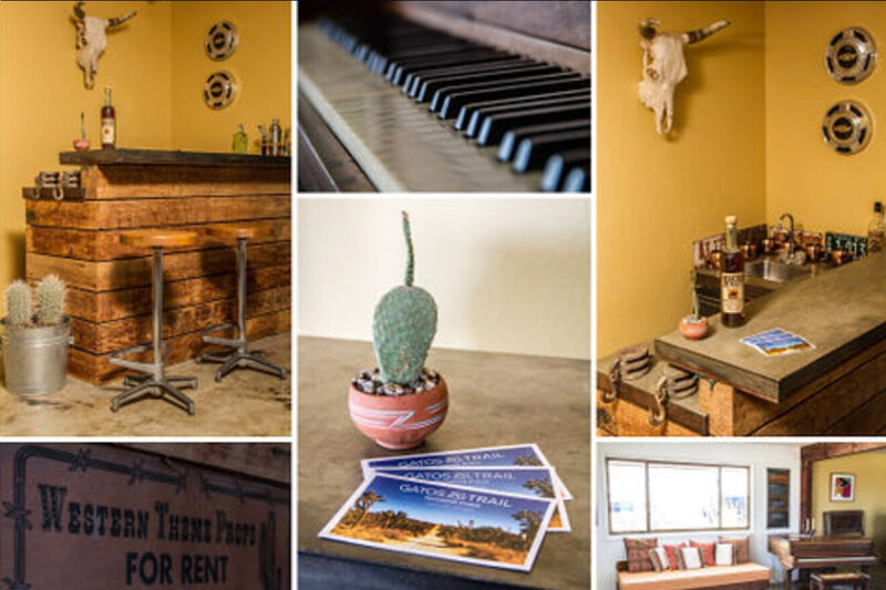 Branding photo collage Gatos Trail Studio closeup images of items around piano bar