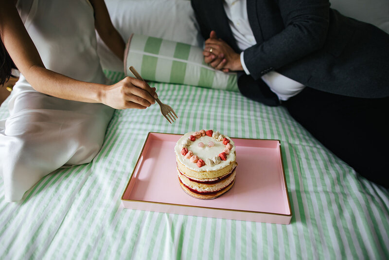 Bride-Groom-Elopement-Cutting-Cake-South-Beach-Hotel-