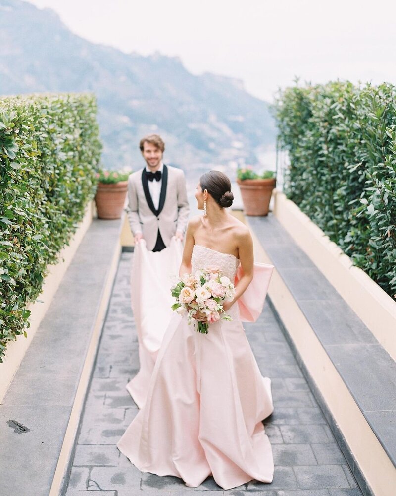 Bride and groom at Belmond Hotel Caruso destination wedding in Ravello Amalfi Coast Italy