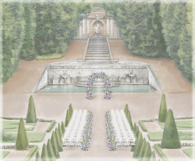 sketch of ceremony  at chateau de Villette