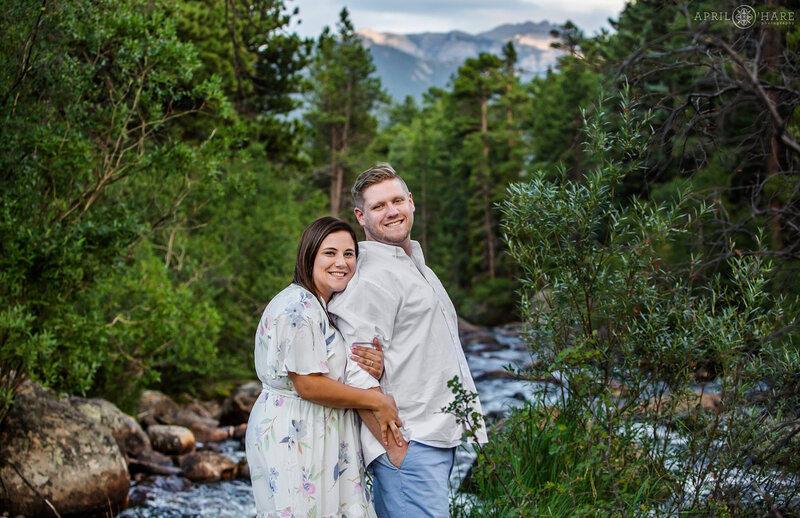 Pretty River location with mountain backdrop at Rocky Mountain National Park in Estes Park