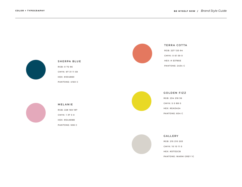 Brand style guide sample page featuring brand color palette