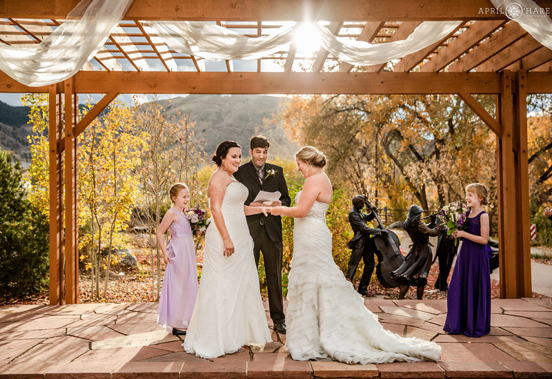 Ring Exchange under the wood pergola at The Golden Hotel During Autumn